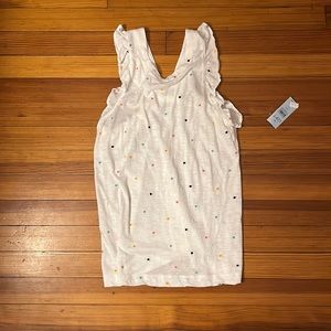 Loft petite tank top. White with ruffle sleeves and rainbow dots. Size women XXS